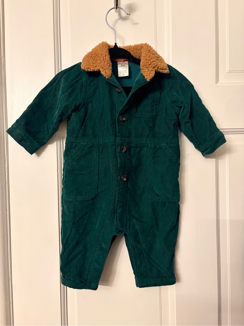 Carter's Dark Green Corduroy One-Piece with Tan Sherpa Collar fleece lined